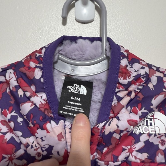 North Face Reversible Mossbud Purple Valley Floral Fleece Zip-Up Jacket Baby 0-3 - Picture 2 of 4